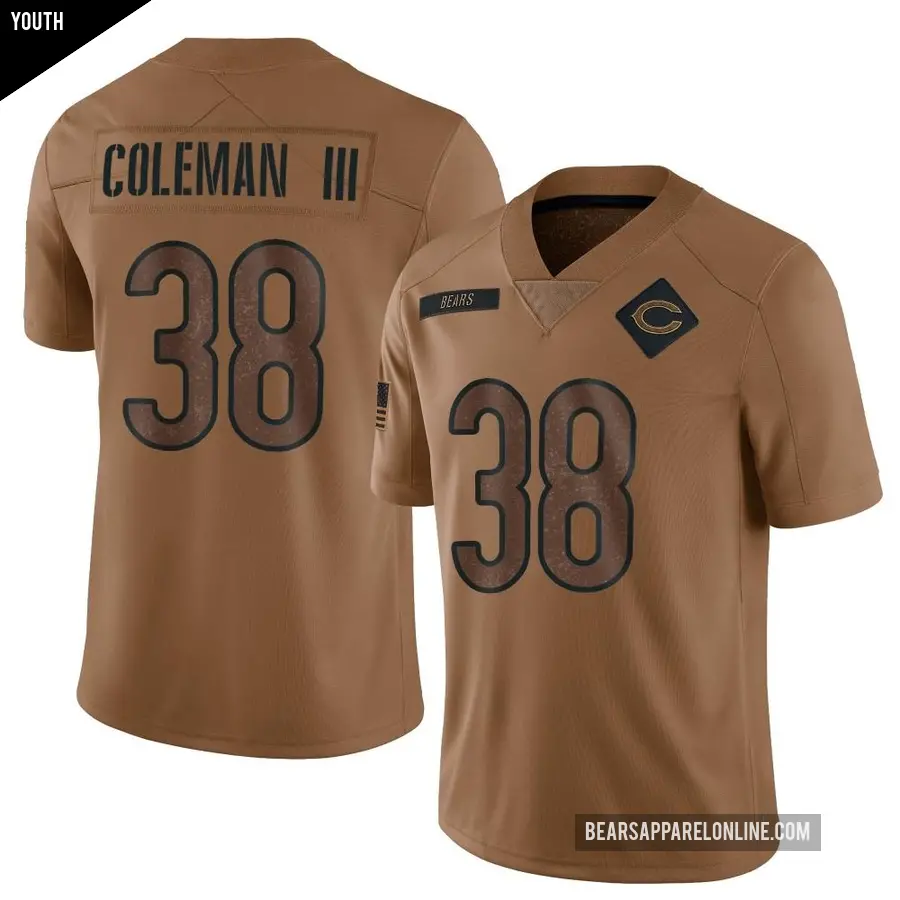Youth Chicago Bears ＃38 Douglas Coleman III Brown Limited 2023 Salute To Service Jersey